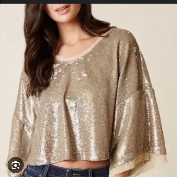 Free People Dolman Sleeve Crop Top Metallic Party - Picture 3 of 8